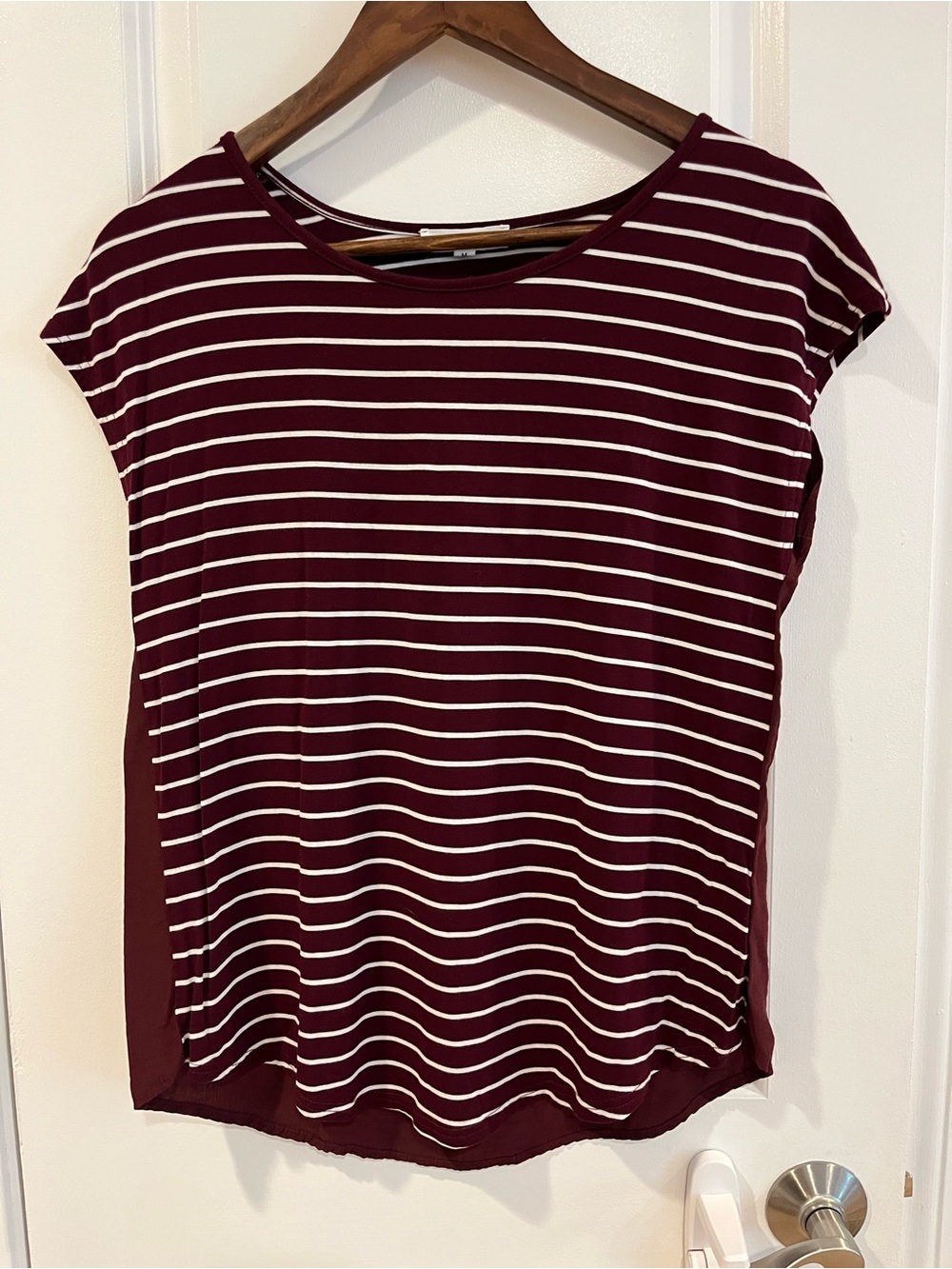 Women's Striped Short-Sleeve Tee in Burgundy and White